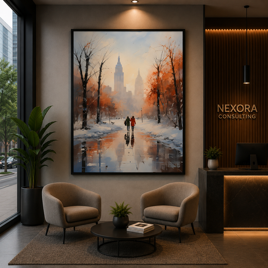Winter City Park Canvas Wall Art