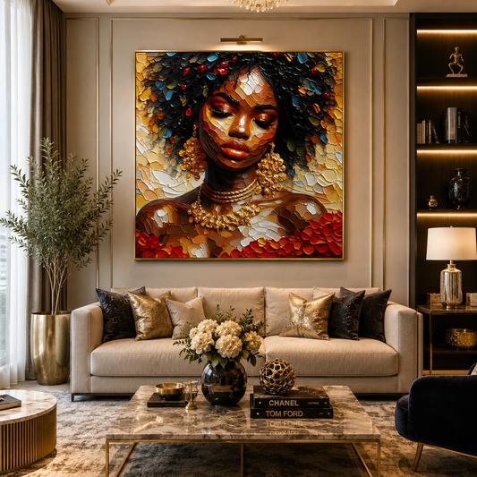 African Queen Textured Abstract Canvas Wall Art for Luxury Decor