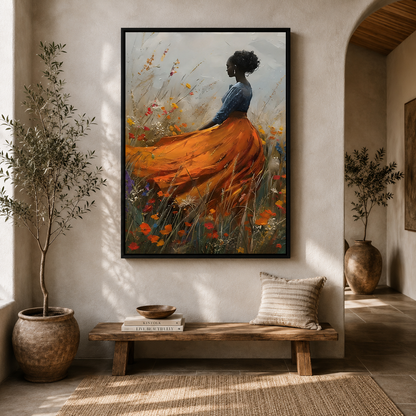 Elegant Woman in Floral Field Canvas Wall Art for Modern Decor