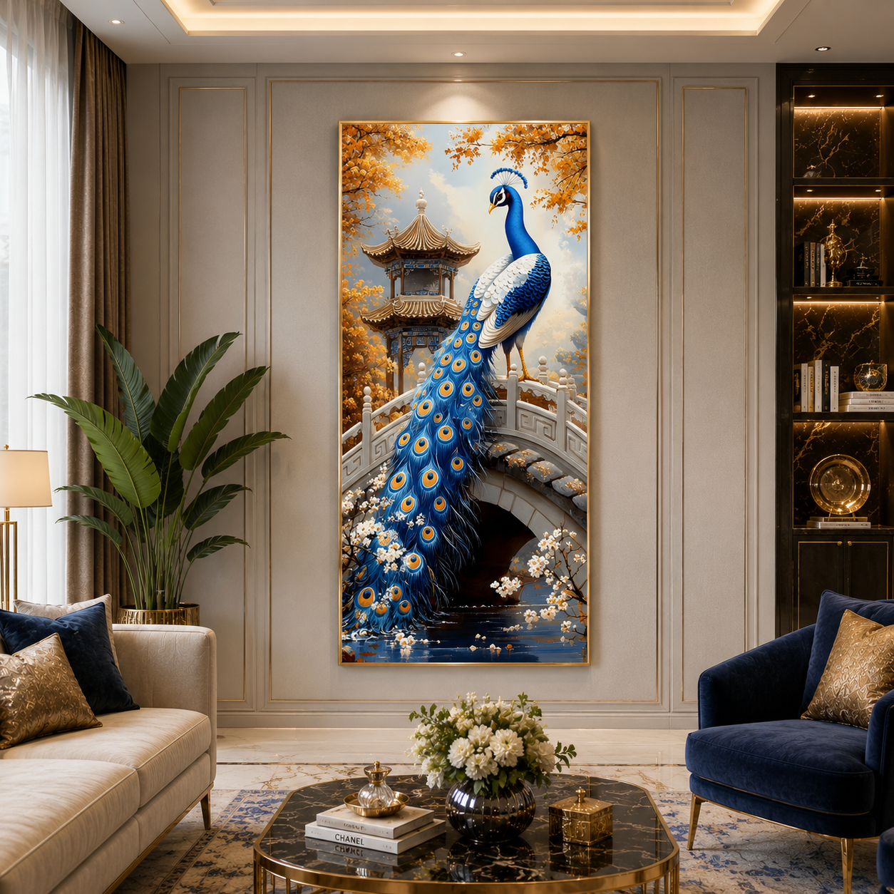 Peacock Vastu Wall Painting Canvas Art for Luxury Home Decor