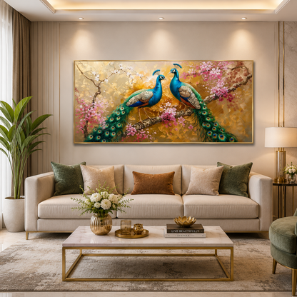 Modern Peacock Wall Painting with Vibrant Detailing