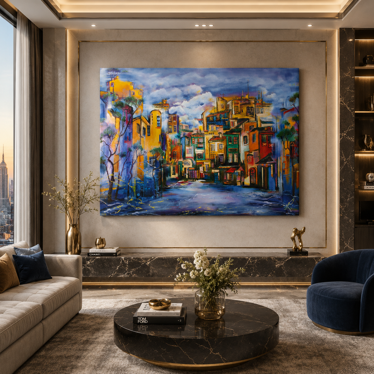 Colorful European Street Canvas Wall Art Painting
