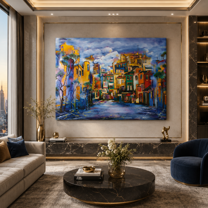 Colorful European Street Canvas Wall Art Painting