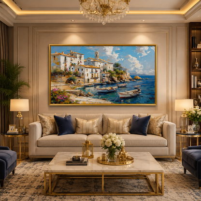 Coastal Mediterranean Village Canvas Wall Art