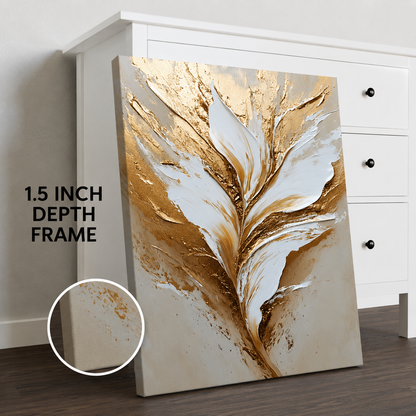 Luxury White & Gold Floral Abstract Canvas Wall Art for Modern Decor