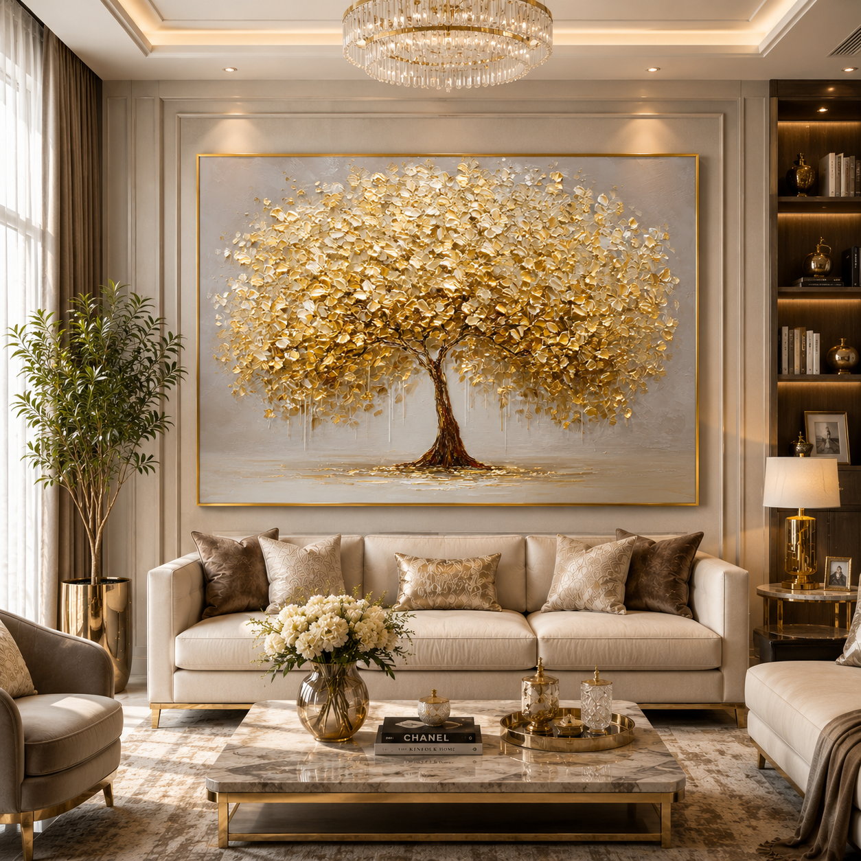 Lucky Golden Tree Canvas Painting for Living Room Decoration