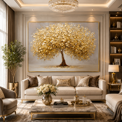 Lucky Golden Tree Canvas Painting for Living Room Decoration