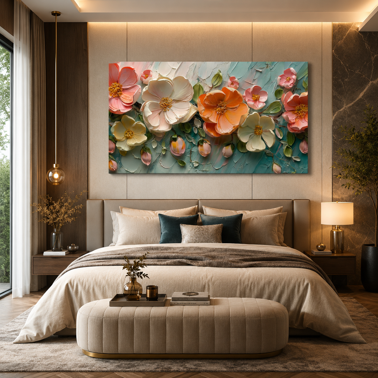 Luxury Coral Floral Abstract Wall Art Canvas for Modern Interiors