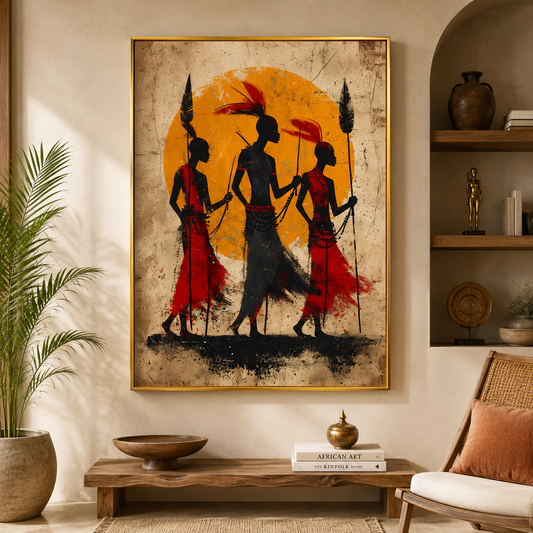 African Tribal Women Silhouette Canvas Wall Art for Home Decor