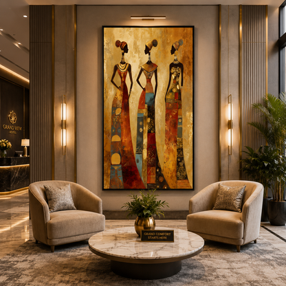 Luxury African Women Canvas Art Painting for Modern Interiors