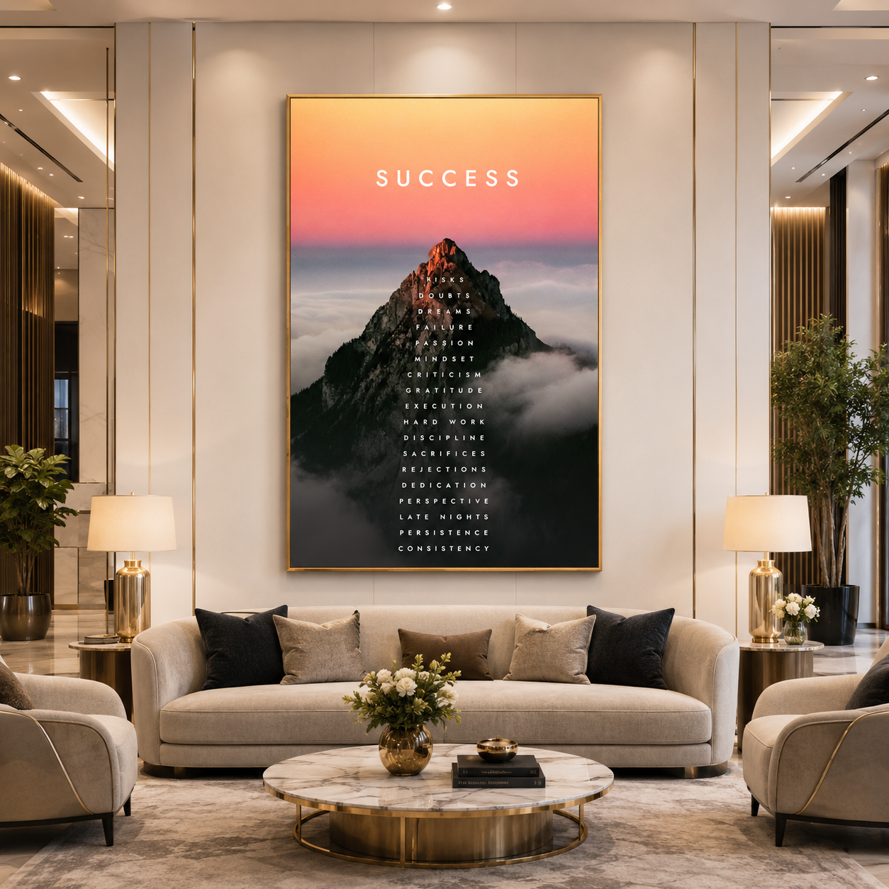 Success Mountain Canvas Wall Art Motivational Office Decor Print