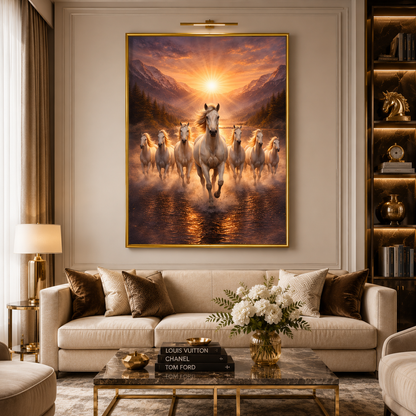 Seven Horse Canvas Painting for Office and Living Room Decor