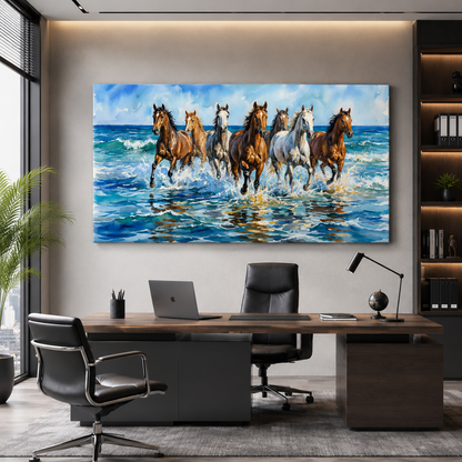 7 Horse Vastu Canvas Painting for Home & Office Wall Decor