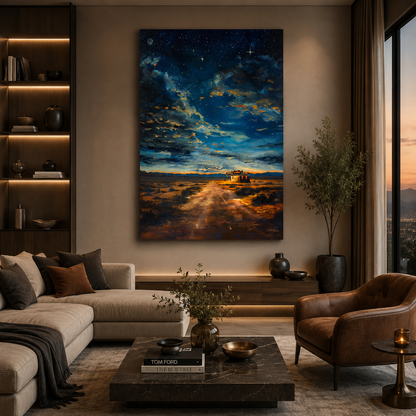 Starry Night Desert Landscape Canvas Wall Art