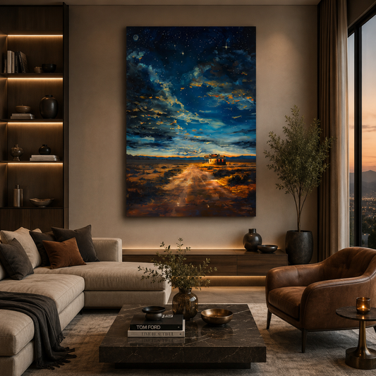 Starry Night Desert Landscape Canvas Wall Art
