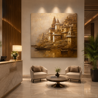 Banaras Ghats Cultural Canvas Painting for Premium Wall Decor
