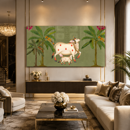 Traditional Cow & Calf Nature Wall Art for Living Room Decor