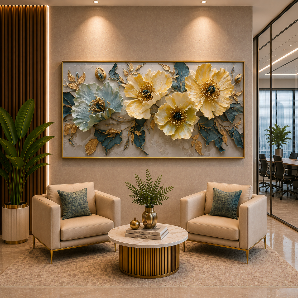 Luxury Yellow Floral Abstract Wall Art Canvas for Modern Décor