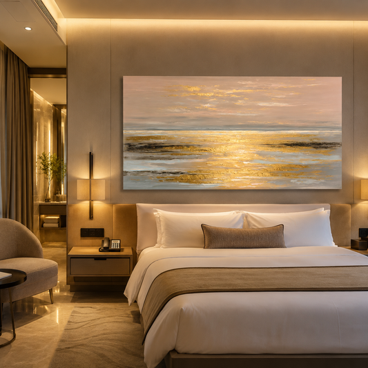 Golden Horizon Abstract Wall Art – Luxury Coastal Landscape Canvas