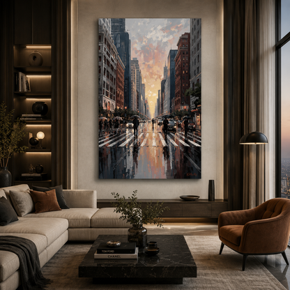 Rainy City Street Canvas Wall Art