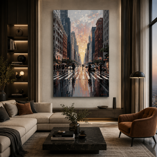 Rainy City Street Canvas Wall Art