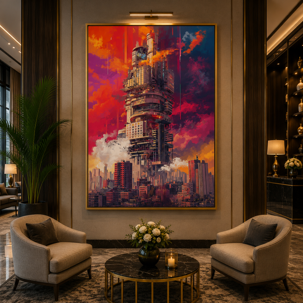 Futuristic Cyberpunk Tower Canvas Wall Art
