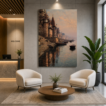 Banaras Ghats Spiritual Canvas Art Painting for Home Decor