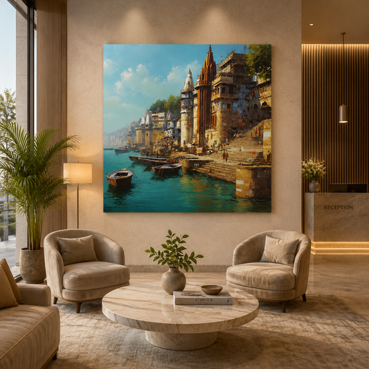 Banaras Ghats Spiritual Wall Canvas Art for Elegant Home Decor