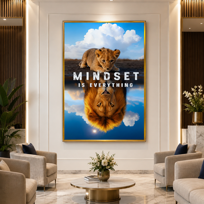 Mindset Is Everything Lion Reflection Motivational Wall Art Print