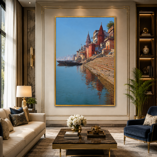 Banaras Ghats Artistic Canvas Wall Painting for Home Decoration