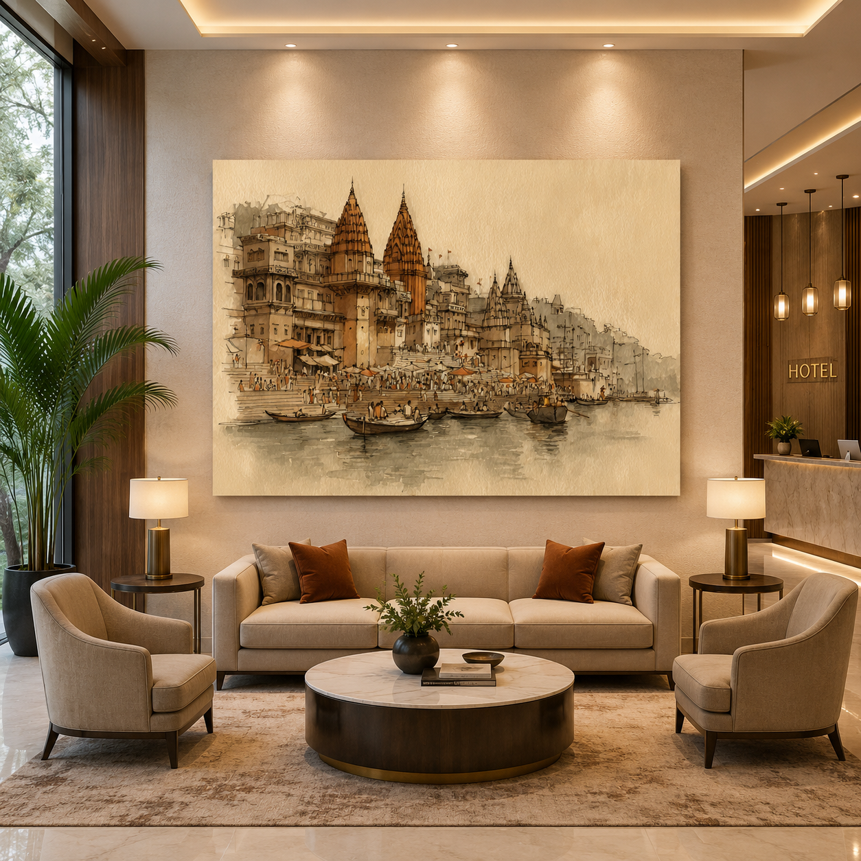 Banaras Ghats Designer Canvas Painting for Luxury Wall Decor
