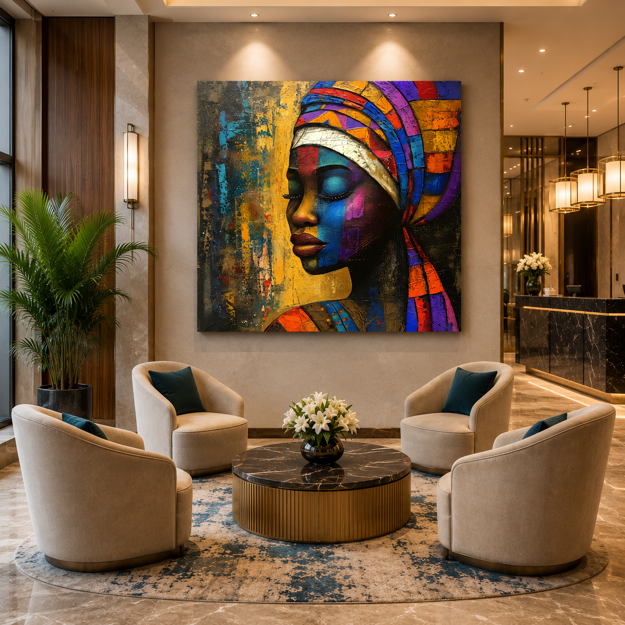 Abstract African Woman Portrait Canvas Wall Art for Luxury Decor