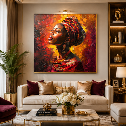 African Woman Portrait Canvas Wall Art for Modern Luxury Decor