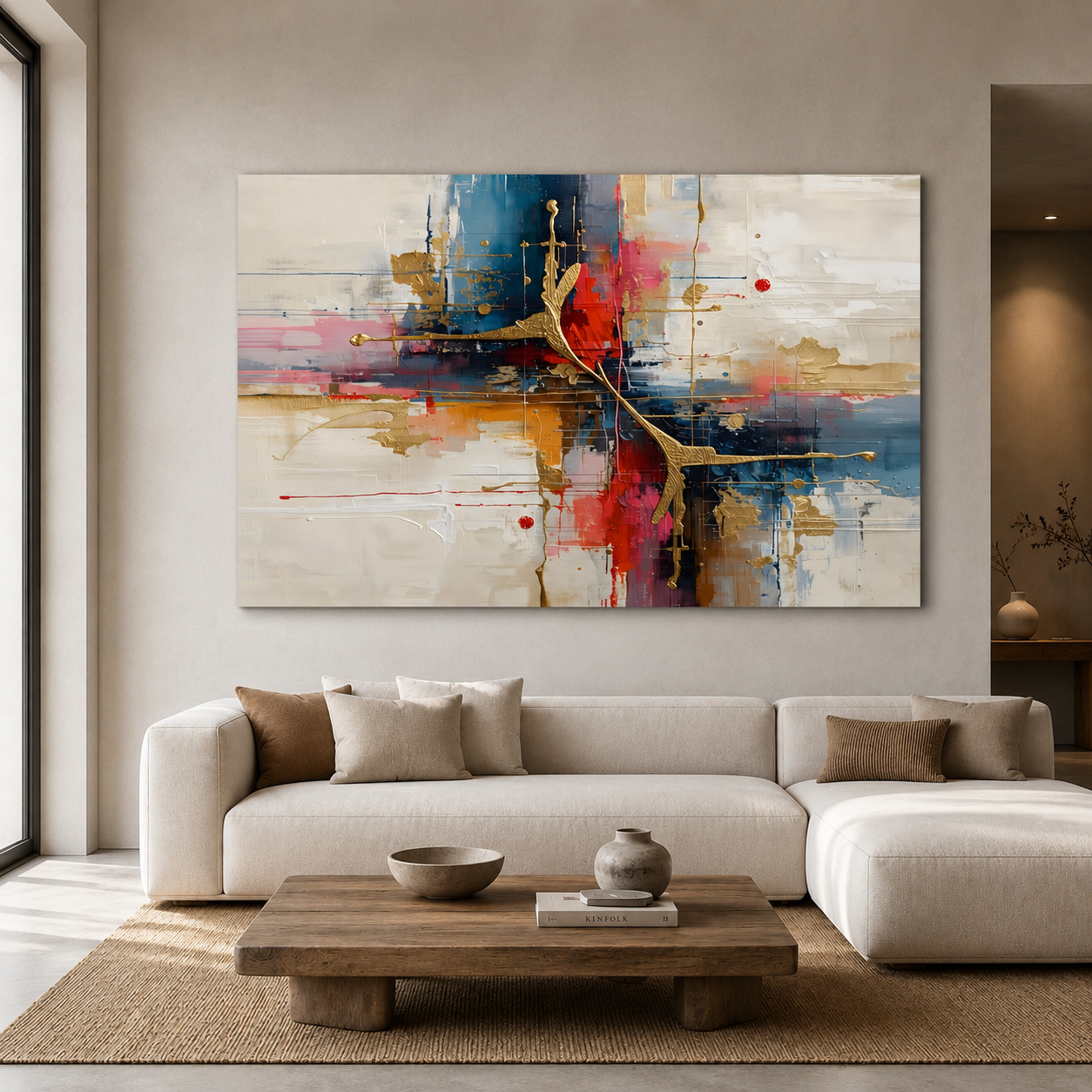 Modern Fusion Abstract Canvas Wall Art with Gold Accents
