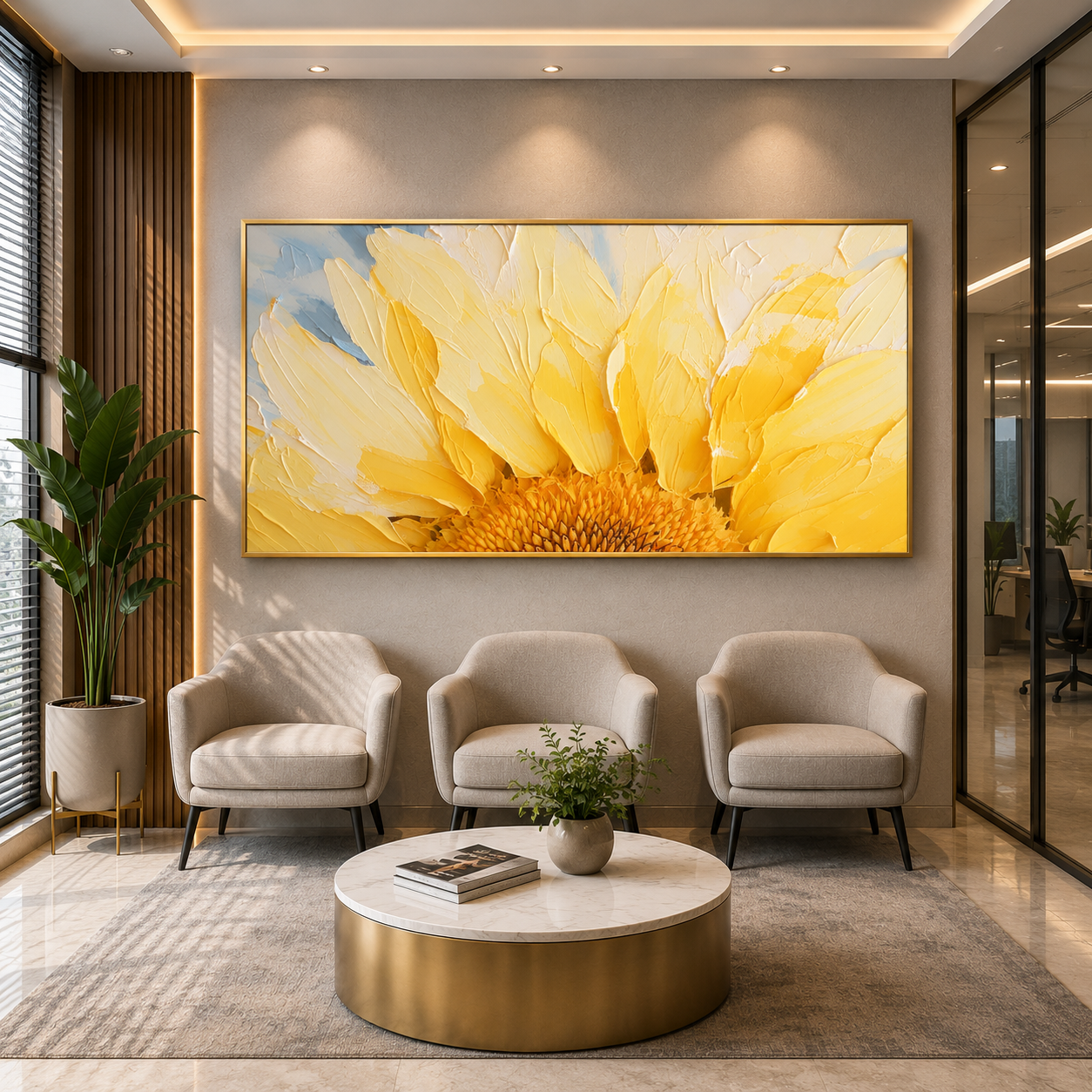 Bright Yellow Sunflower Canvas Wall Art for Modern Luxury Interiors
