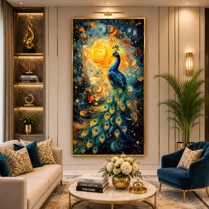 Royal Peacock Wall Painting for Living Room Decoration