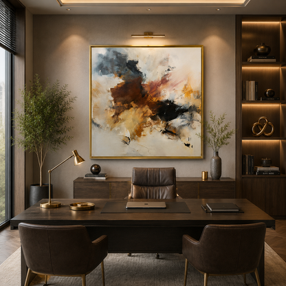 Amber Storm Abstract Wall Art – Modern Earth Tone Canvas Painting