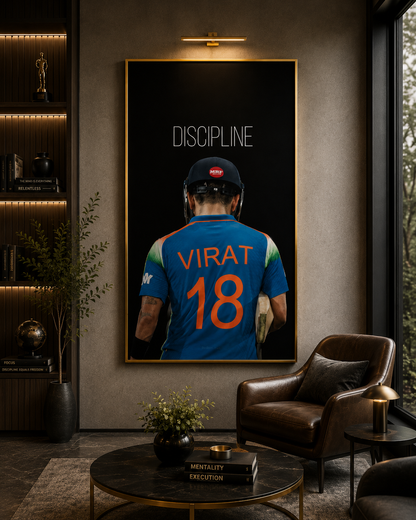 Virat Kohli Discipline Motivational Cricket Wall Art Poster Print