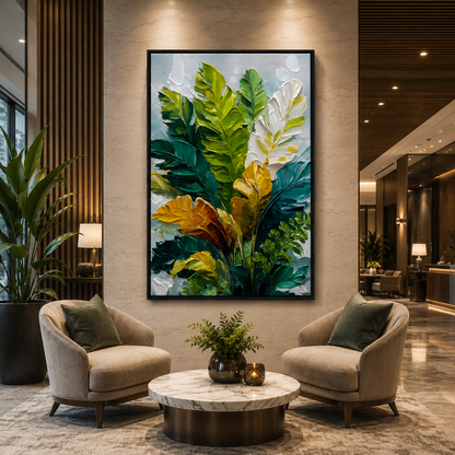 Tropical Botanical Leaf Canvas Wall Art for Modern Office Spaces
