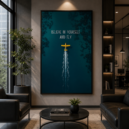Believe In Yourself And Fly Motivational Airplane Wall Art Poster