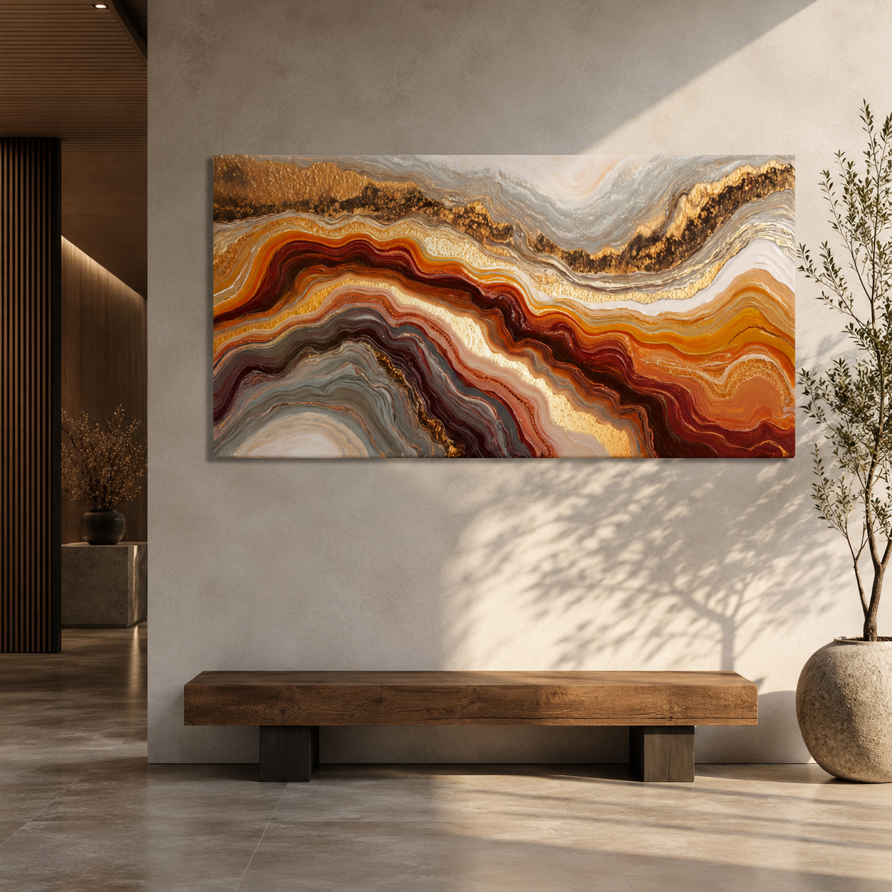 Amber Flow Abstract Wall Art – Luxury Earth Tone Modern Canvas