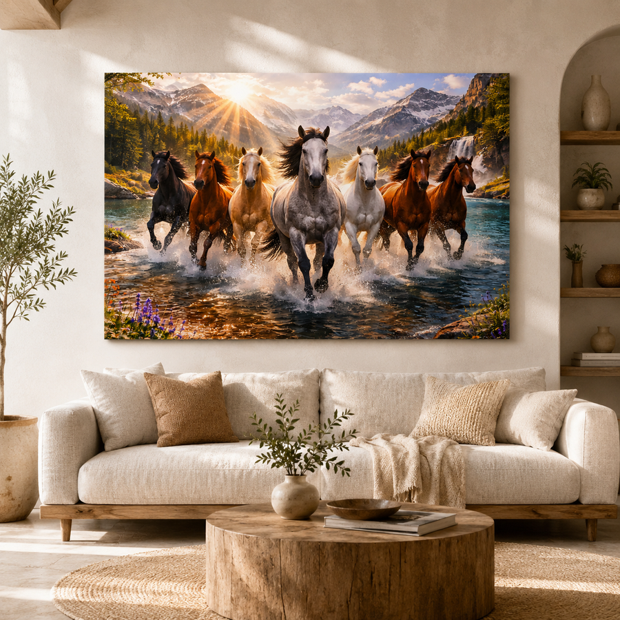 Seven Horse Modern Canvas Painting for Home and Office Walls