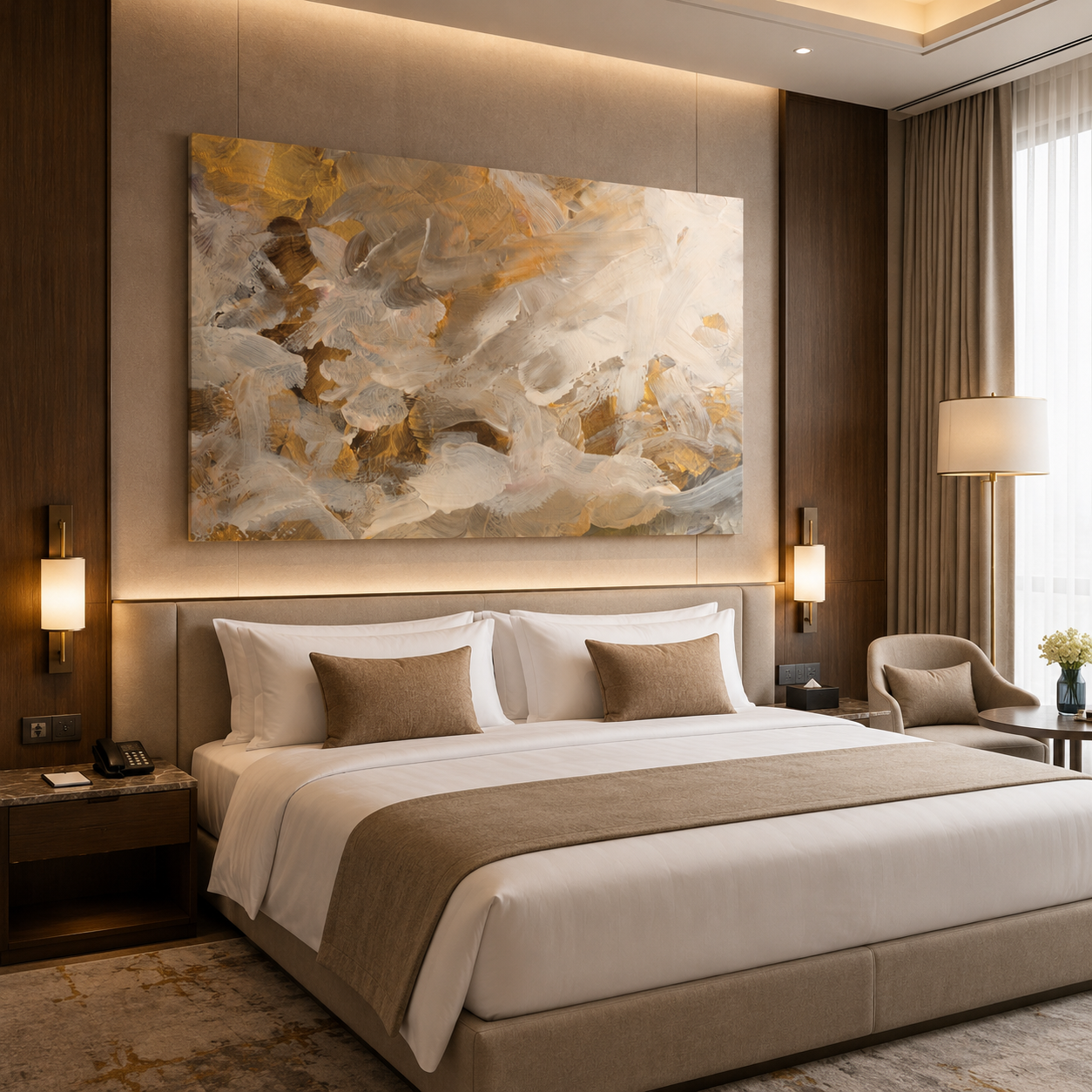 Golden Whisper Abstract Luxury Canvas Wall Art Painting
