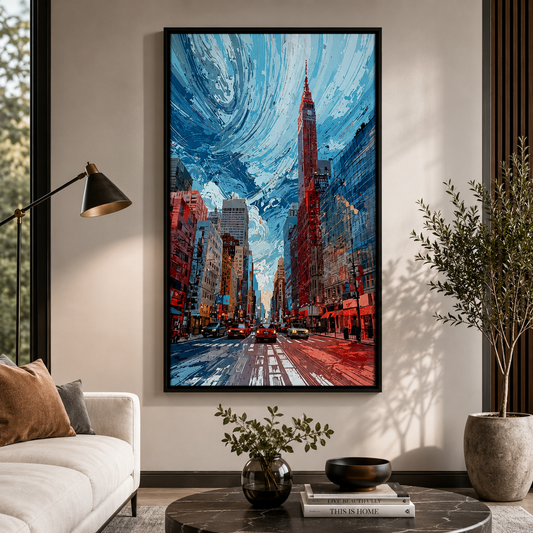 Modern Abstract City Street Vertical Canvas Wall Art