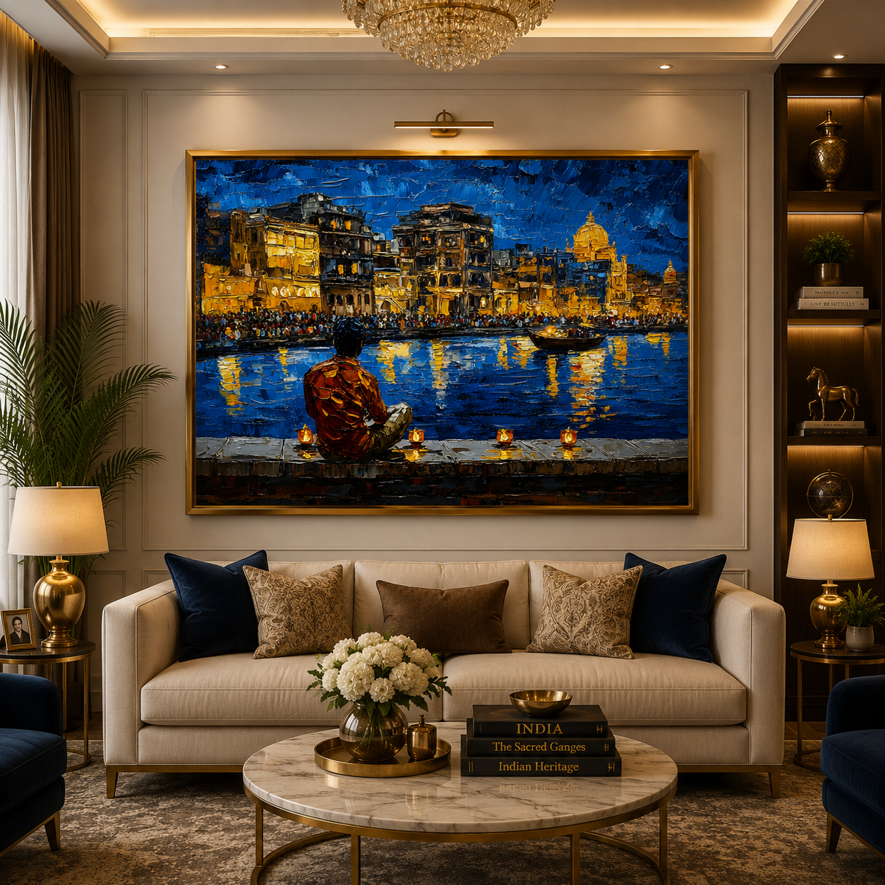 Banaras Ghats Printed Canvas Painting for Elegant Wall Decoration