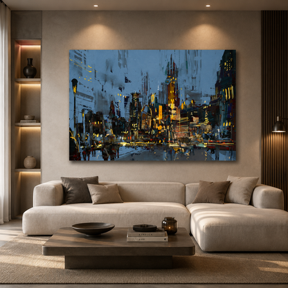 Urban Nightscape Abstract City Canvas Wall Art Painting