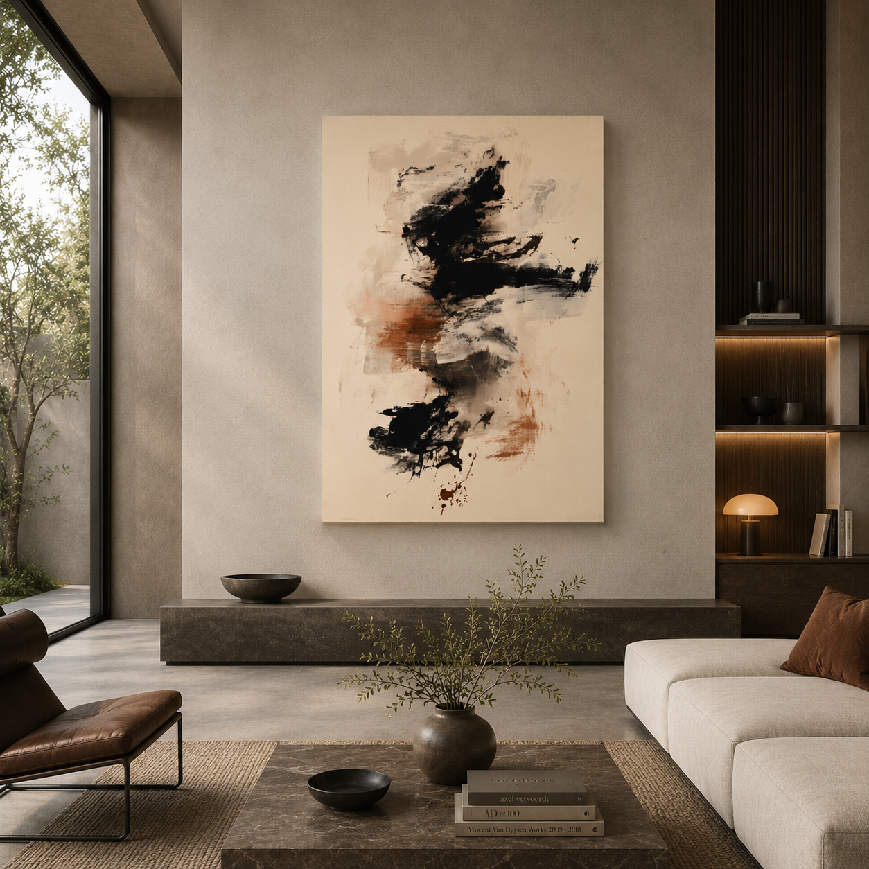 Modern Neutral Abstract Brush Stroke Canvas Wall Art