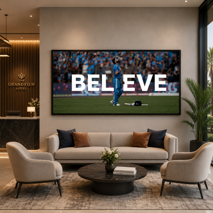 Believe Cricket Motivation Canvas Wall Art for Modern Interiors