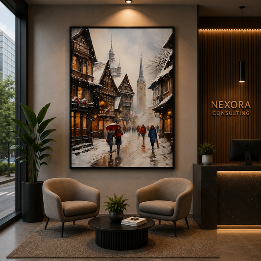 Winter European Street Canvas Wall Art