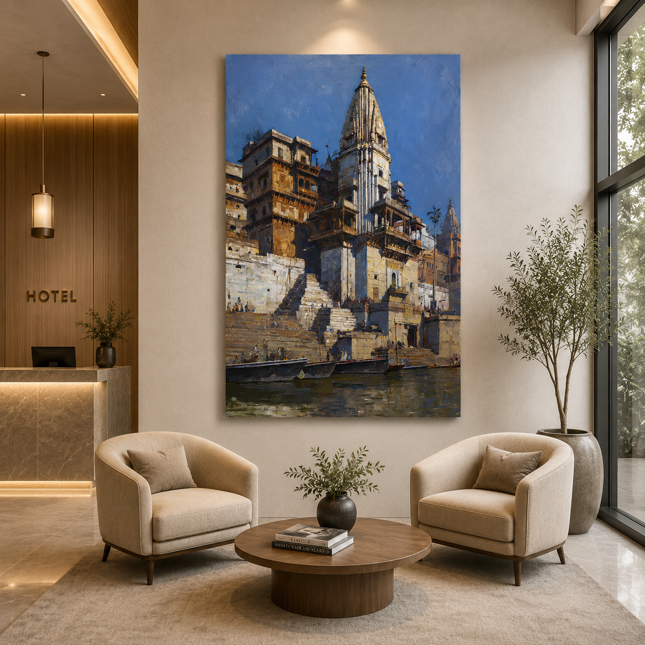Banaras Ghats Decorative Canvas Painting for Luxury Wall Decor